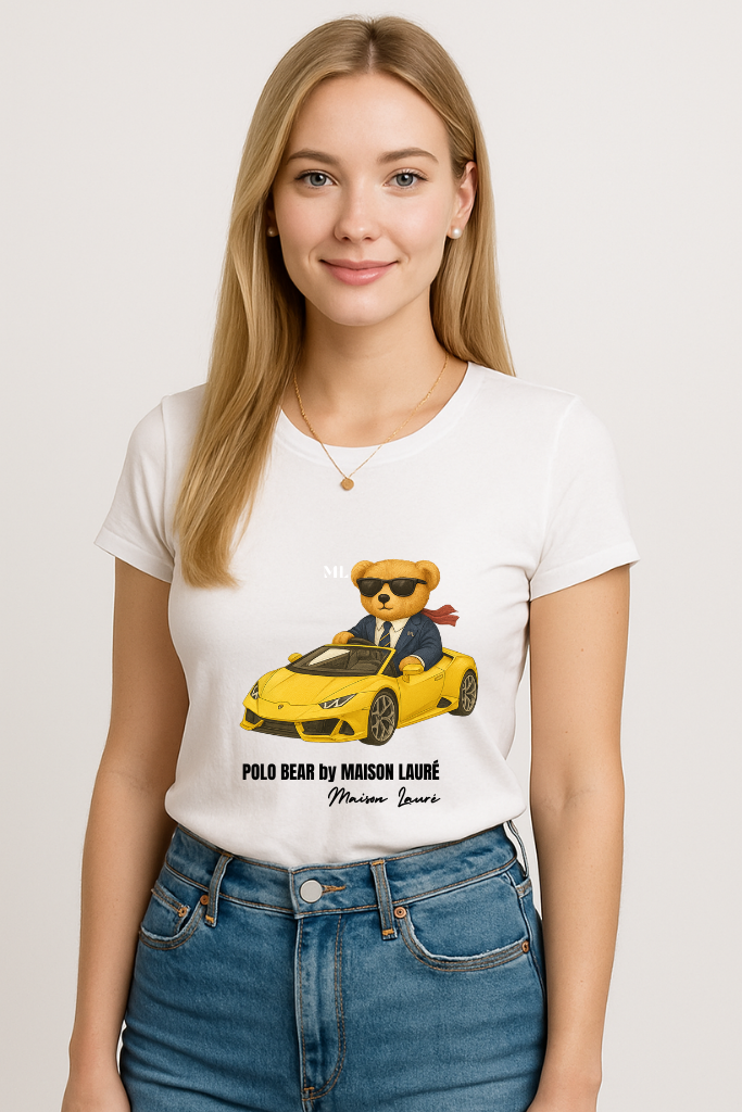 Cute Sports Car Teddy Bear T-Shirt – Women's Edition