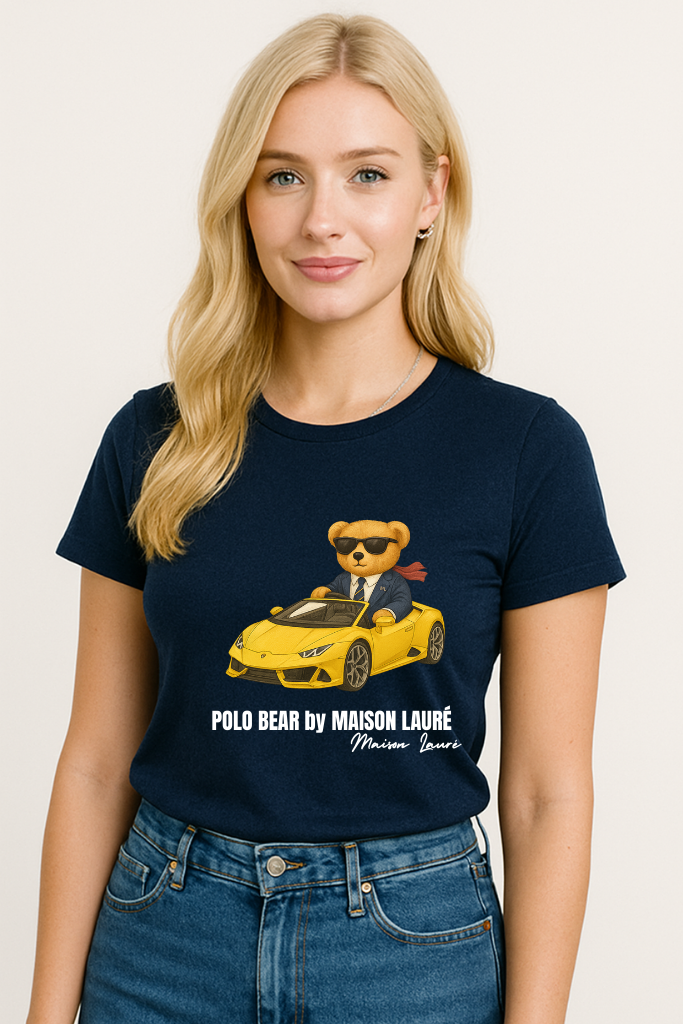 Cute Sports Car Teddy Bear T-Shirt – Women's Edition