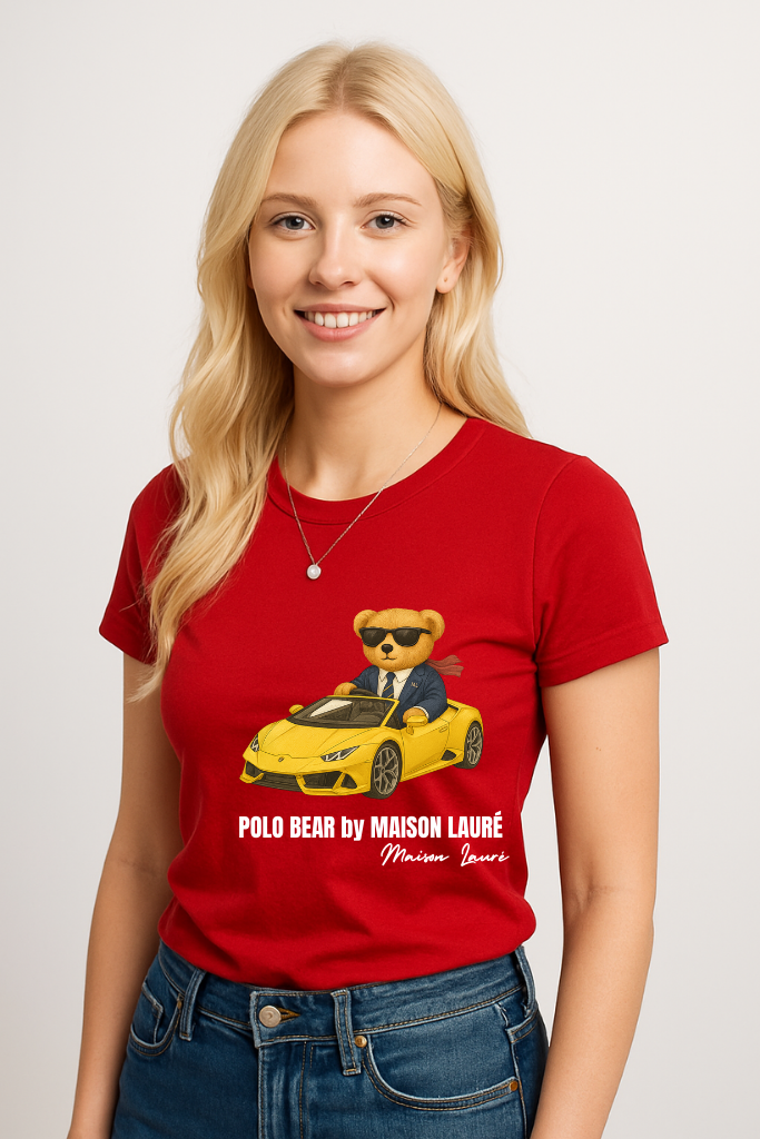 Cute Sports Car Teddy Bear T-Shirt – Women's Edition